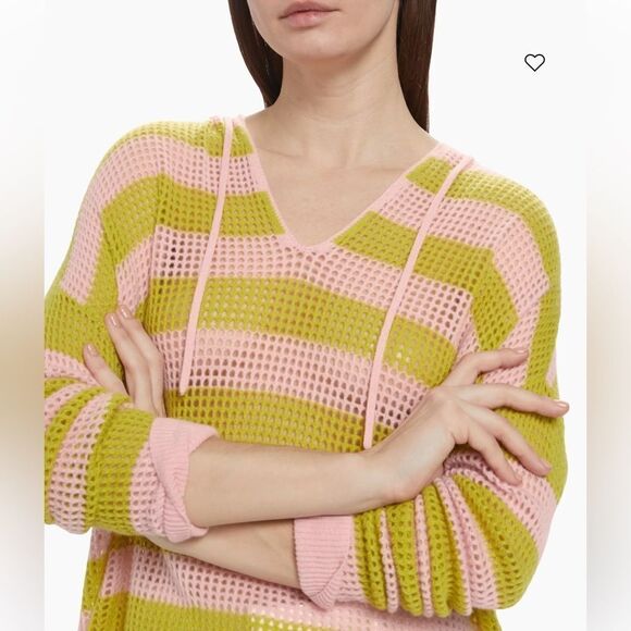 NWT ATM Anthony Thomas Melillo Striped Cashmere Mesh Knit Hoodie Pink Moss Small - Picture 3 of 15